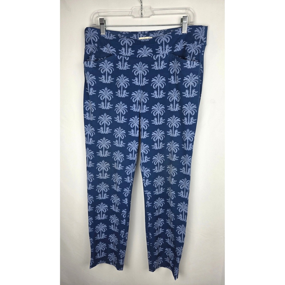 Spartina 449 Maren Pull-On Pant XXL Blue Palm Tree Stretch Control Panel Coastal